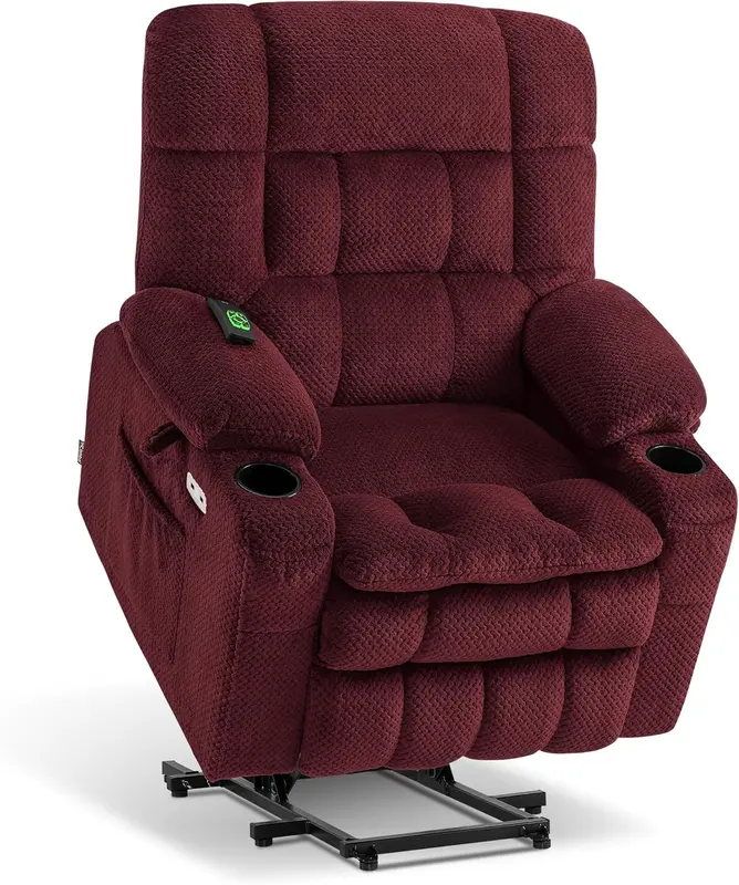 Compact Dual-Motor Power Lift Recliner for Petite Seniors, Zero-Gravity Heated Massage, Infinite Lay-Flat, USB Ports, Fabric 7893 (Small, Burgundy)