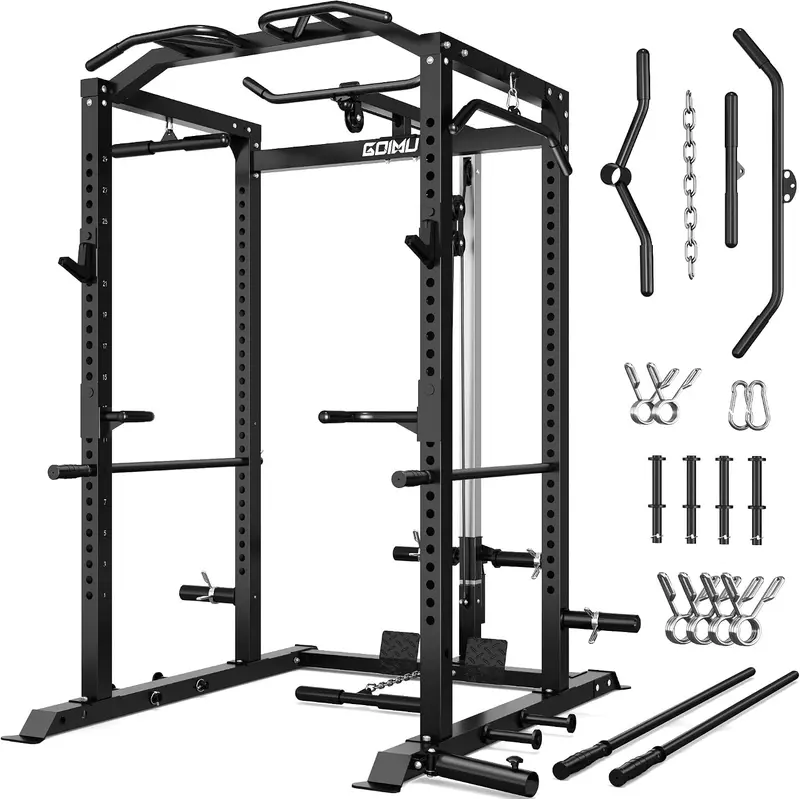 C1-V4 Power Cage, 2000 lb Squat Rack with LAT Pulldown — Multi-Function Strength Machine with 30+ Attachments for Home & Garage