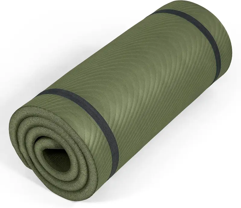 1-Inch Extra Thick Yoga & Pilates Mat — High-Density NBR, Non-Slip, 24\" x 72\", Lightweight with Carry Strap, Latex-Free