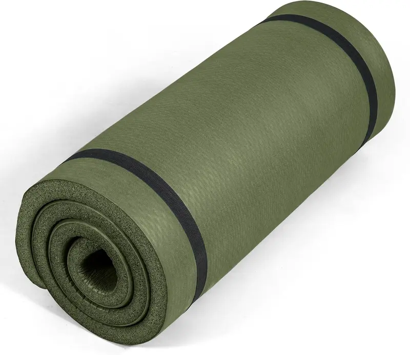 1-Inch Thick Yoga & Pilates Mat — High-Density NBR Non-Slip, 24 x 72, Lightweight Roll-Up with Carry Strap, Latex-Free