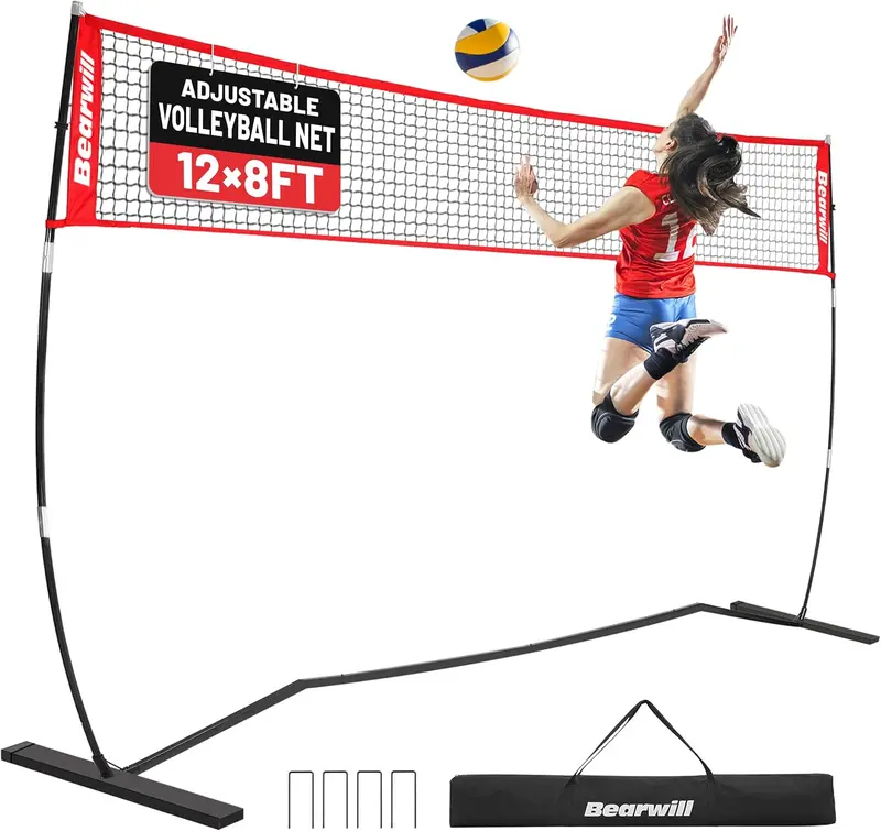 Portable Volleyball Net 12FT/20FT — Freestanding, Height-Adjustable Backyard & Indoor Set with Carry Bag