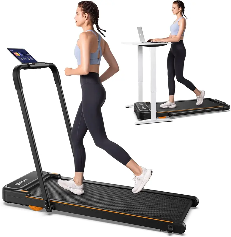 Strol 2E Smart 2-in-1 Folding Treadmill - Compact Walking Pad with Safety Handle, Plug-and-Play Standing Desk Treadmill, Dual LED Display & Smart App