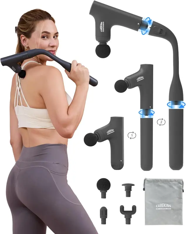 3-in-1 Detachable Deep-Tissue Massage Gun with Extendable Handle | Back & Muscle Massager, 4 Speeds, 4 s, FSA/HSA Eligible