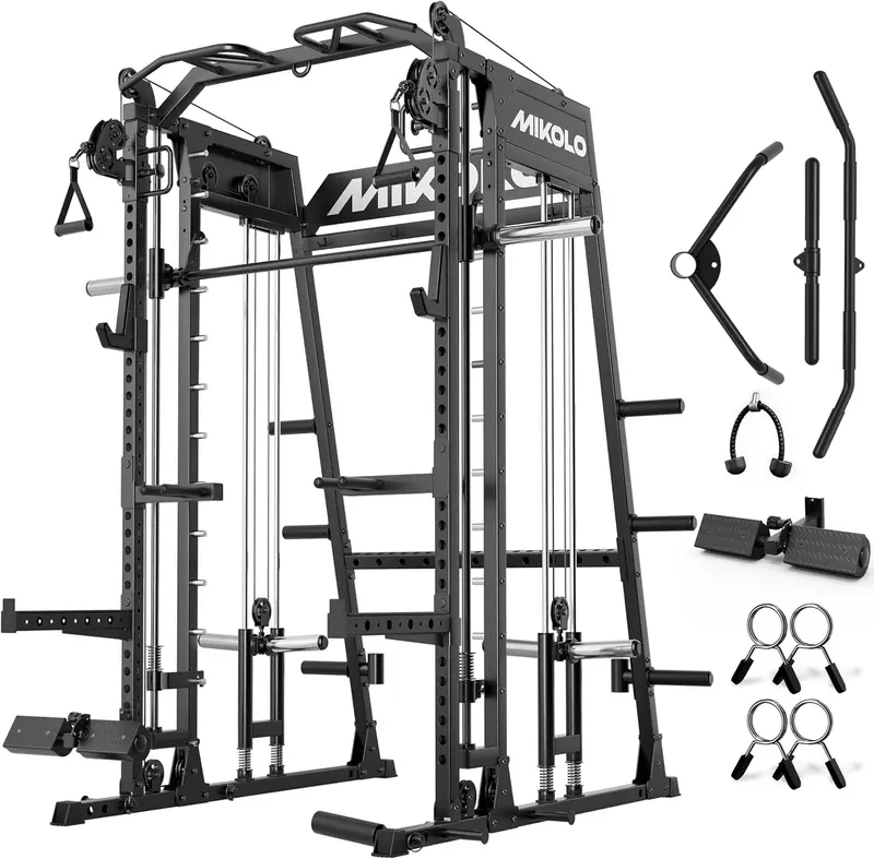 lo M4 2.0 Multi-Function Smith Machine & Squat Rack — 2200 lb Capacity with Lat Pulldown, Cable Crossover and Leg Hold-Down Attachment