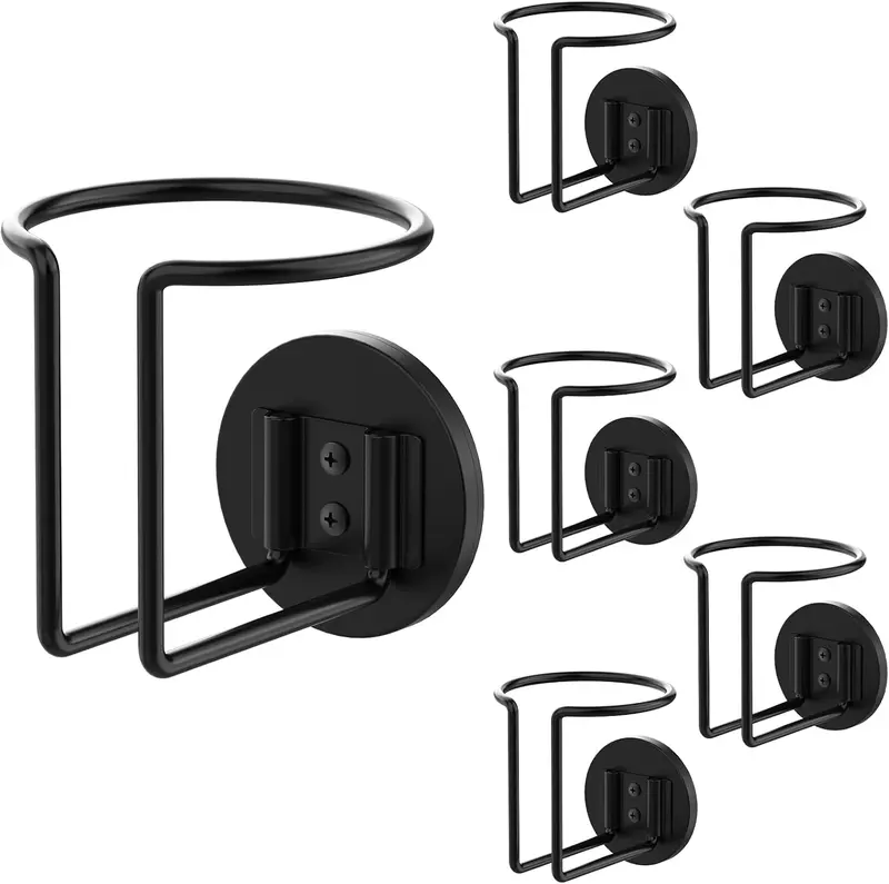 Magnetic Cup Holder – SUS 304 Stainless Steel Magnetic Drink Caddy, Strong Magnet Can & Bottle Holder for Tractor, Mower, Truck, Bus, Fridge, Treadmill (6 Pack, Black)
