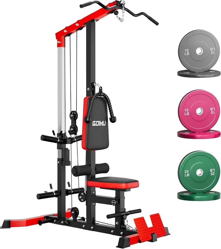 LS01 Lat Pulldown & Row Cable Tower - 3-in-1 Pulley Station with AB Crunch & Attachments for Home m