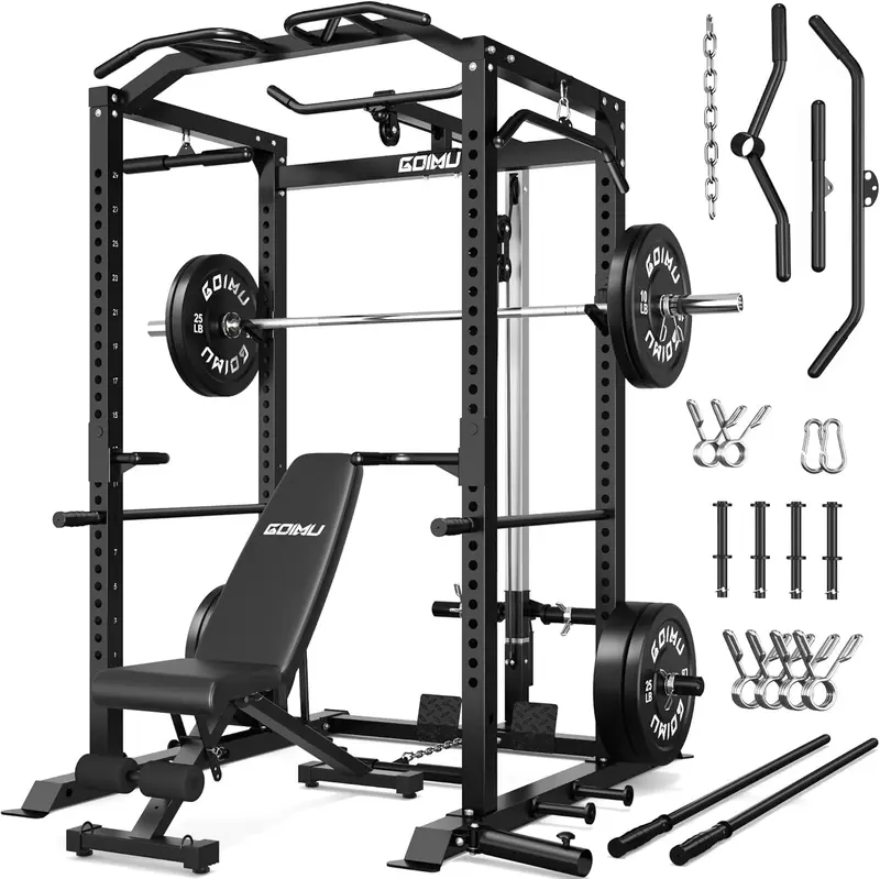 C1-V4 Power Cage — 2000 lb Squat Rack with Lat Pulldown, Multi-Function Strength Station for Home & Garage