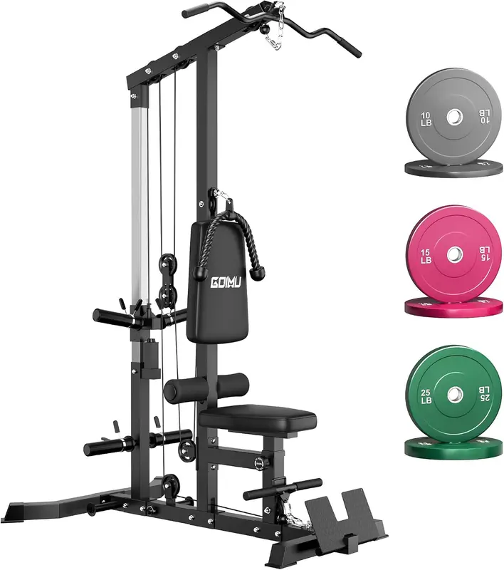 LS01 3-in-1 Lat Pulldown & Row Tower with AB Crunch — Cable Pulley Station & Row Attachments for Home m