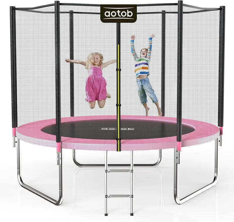 Kids Outdoor Trampoline with Safety Net (8-15 ft) — ASTM Certified, 400 lb Capacity, Combo with Waterproof Jump Mat, Spring Pad & Ladder