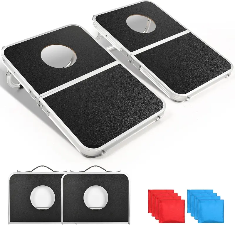 Foldable Corle Board Set with Score Sheet, Regulation 2×1 ft Corn Hole Game for Adults — Lightweight Aluminum-Alloy Edging for Yard & Outdoor