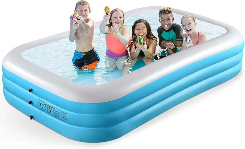 2025 Upgraded Inflatable Pool 120x72x22 - Full-Size Leakproof Above-Ground Swim Pool for Kids & Adults, Backyard Blue-Pink Gradient
