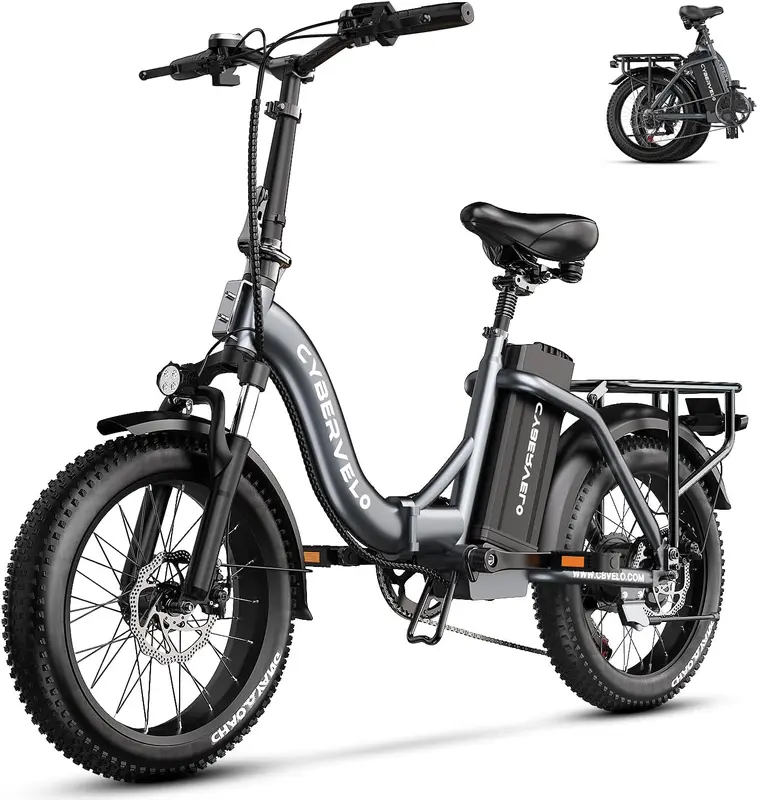 750W Folding Electric Bike with 48V 20.8Ah Removable Battery, 80-Mile Range, 20-inch Fat Tires, 7-Speed Commuter E-Bike