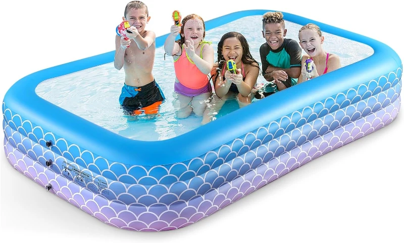 2025 Upgraded 130"×72"×22" Inflatable Family Pool - Leakproof Full-Sized Above-Ground Backyard Pool, Pink-Blue Gradient