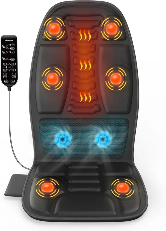 6-Motor Heated Vibration Seat Cushion — 4 Modes, 3 Intensities Back Massager Pad for Office Chair, Sofa & Recliner