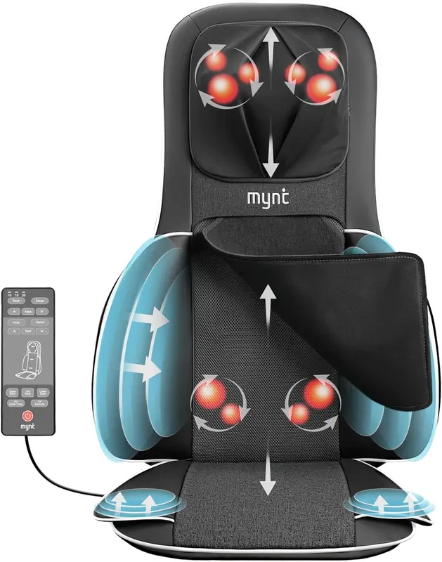 FSA/HSA Eligible Shiatsu Neck & Back Massage Pad for Chairs — 10 Deep Kneading Nodes, 2D/3D Adjustable, Heat, Portable with Detachable Cover