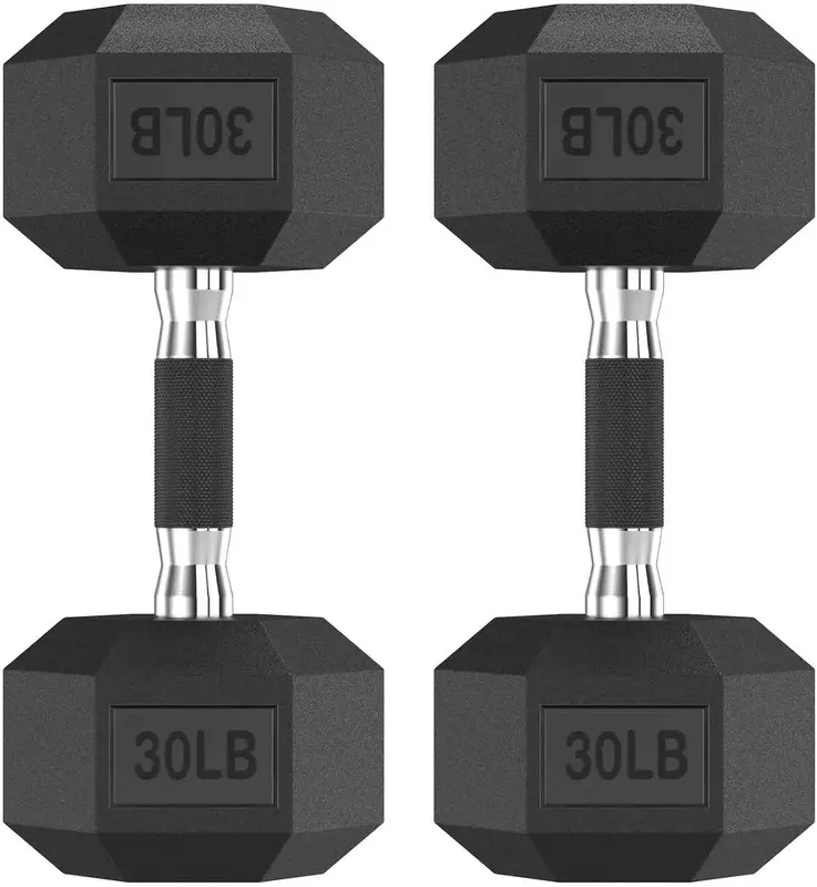 Hex Rubber-Encased Dumbbell Pair, Fixed Hand Weights 2.5–65 lb | Non-Slip Ergonomic Handles for Strength Training, Ideal for Home & m Workouts