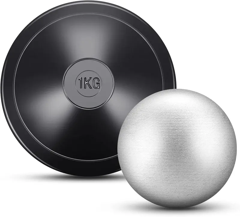 2-Piece Black Shot Put & Rubber Discus Set — 1kg Discus + 6lb Shot for School Track & Outdoor Practice