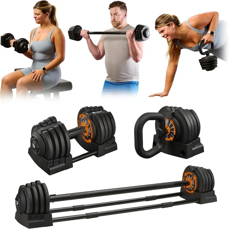 Adjustable 3-in-1 Dumbbells (Single or Pair) — Up to 55 lb Options with Quick-Change Rack
