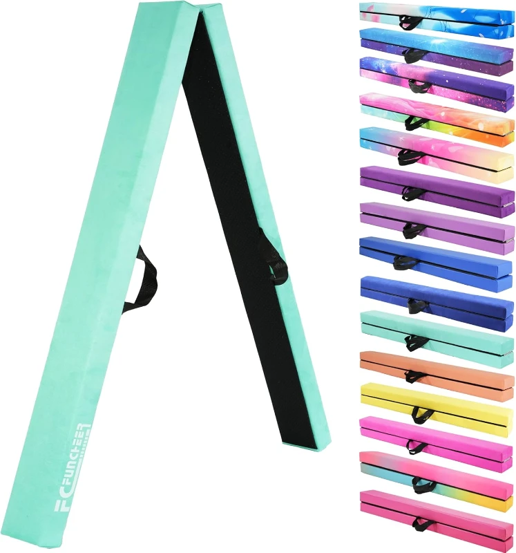 8ft Foldable mnastics Balance Beam - Wood-Core, Anti-Slip Base & Carry Bag for Kids