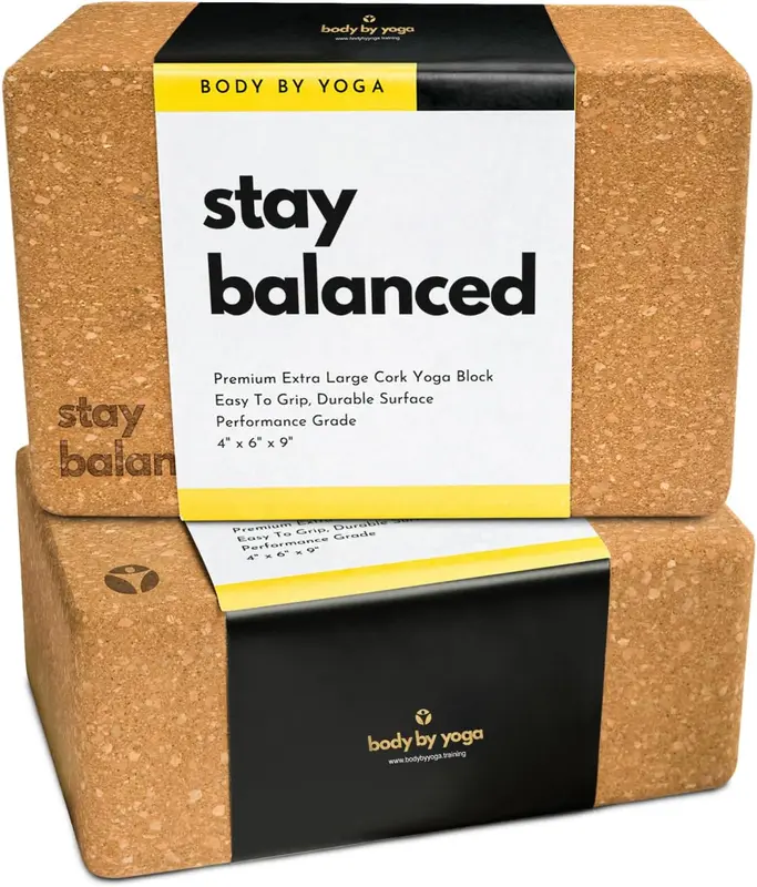 2-Pack Cork Yoga Blocks - Premium Grain, Extra-Large 4" x 6" x 9", Ultra-Stable, Chip-Resistant, Heavy-Duty with Comfort Edges + Optional Yoga Strap