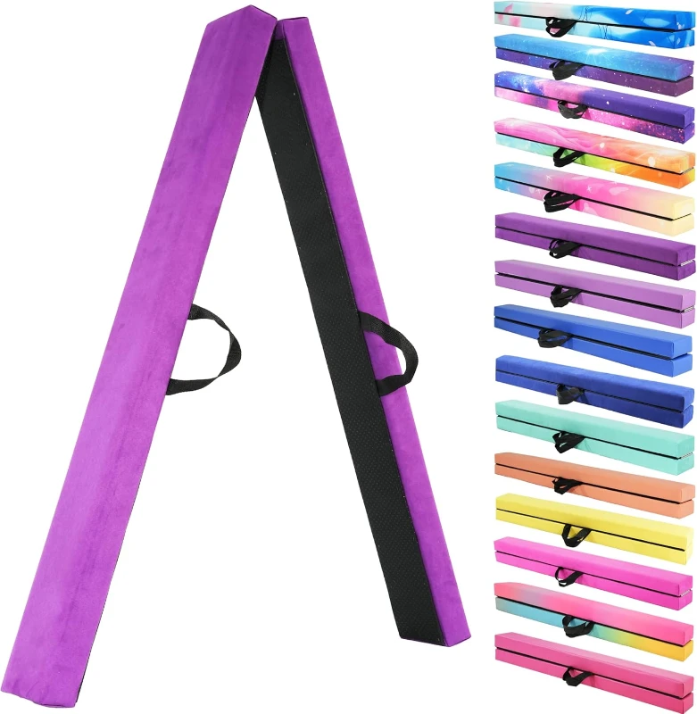 8 ft Folding Balance Beam - Wood Core mnastics Floor Beam with Anti-Slip Base & Carrying Bag