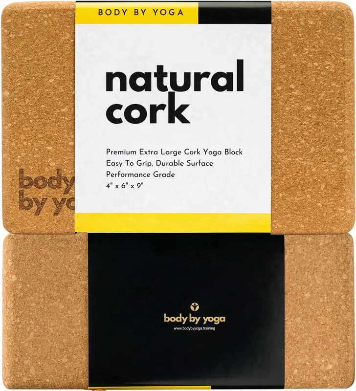 Cork Yoga Blocks 2-Pack - High-Density Non-Slip Cork Grain, Extra-Thick 4" for Support & Chip-Resistant Durability