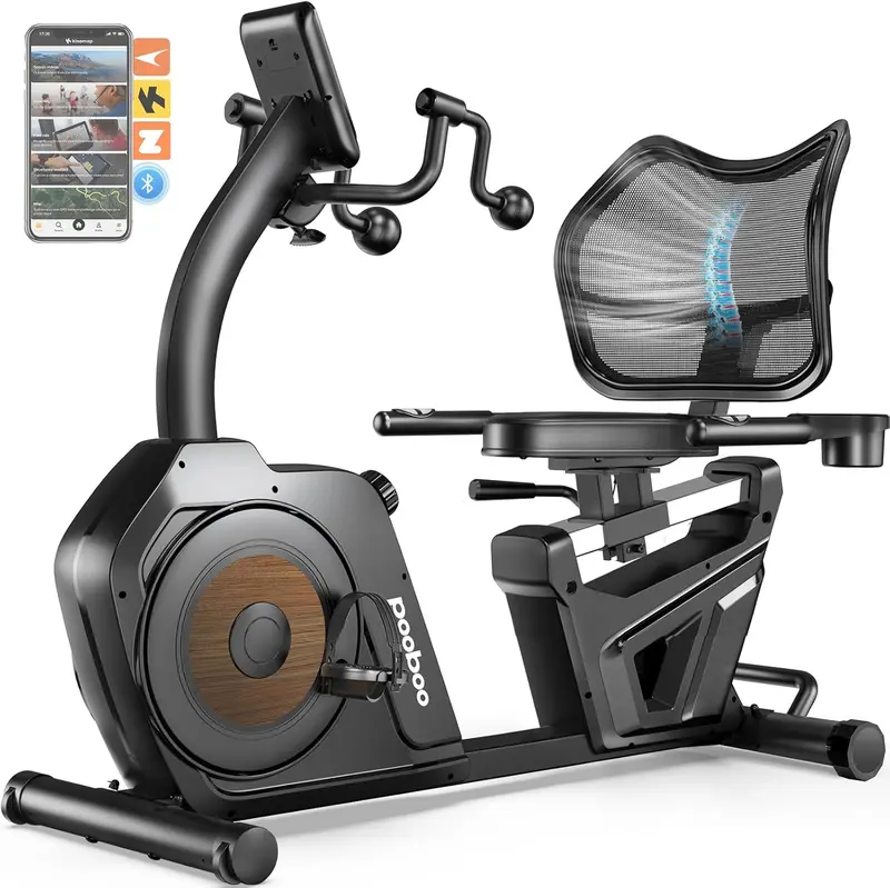 Recumbent Stationary Bike with Arm Exerciser — Magnetic Resistance, Ergonomic Mesh Backrest & Comfortable Seat, Smart App Compatible, Pulse Sensor, 400 lb Capacity