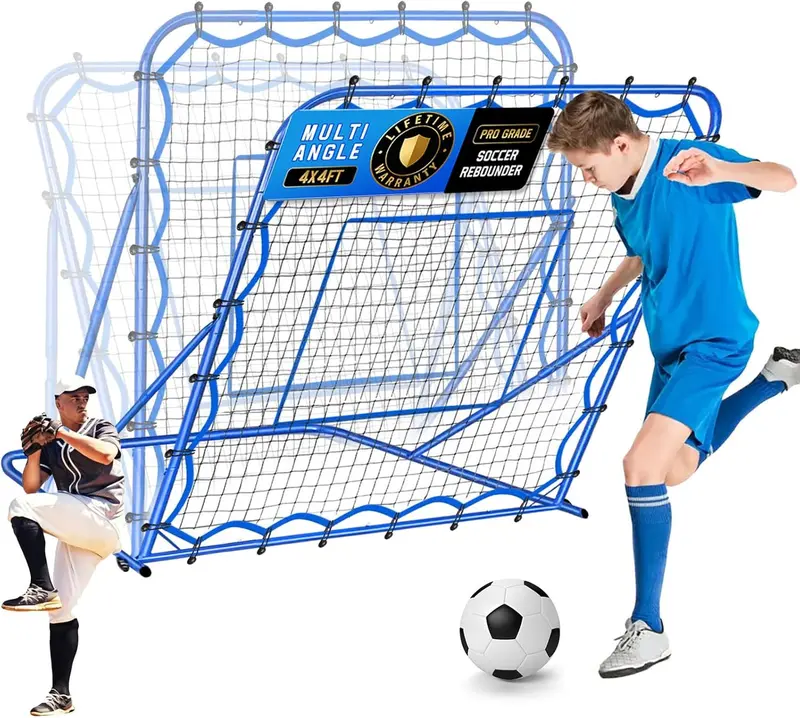 4x4ft Multi-Angle Rebound Net for Soccer, Baseball & Volleyball — Quick-Switch 60°–120° for Ball Control, Passing & Solo Practice