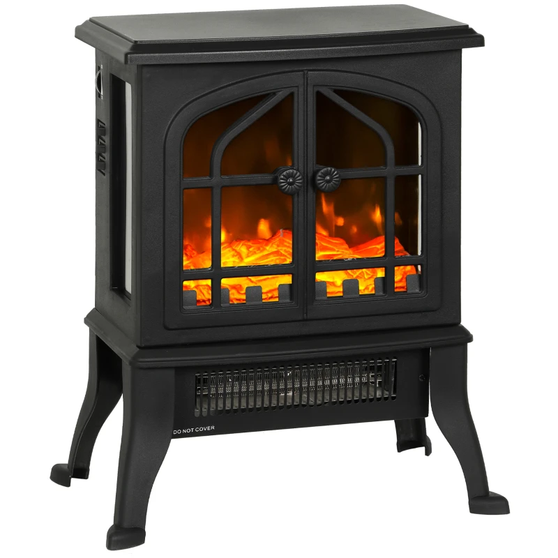 Electric fireplace with 3D flame effect, 1800/900 W, decorative faux fireplace, adjustable thermostat, 39x24x48cm, black
