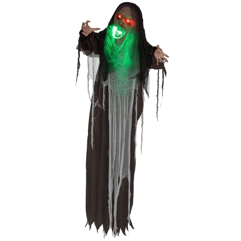 Green Monster Halloween Decoration, Spooky Sound Effects, Red Eyes, Movable, 183 cm