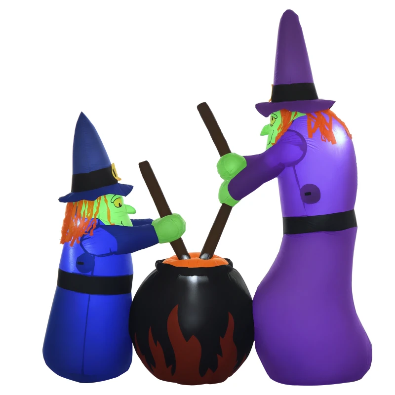HOMCOM Inflatable Witches' Cauldron Figure, Halloween Inflatable Decoration with LED Lighting, Polyester, 170x60x180cm