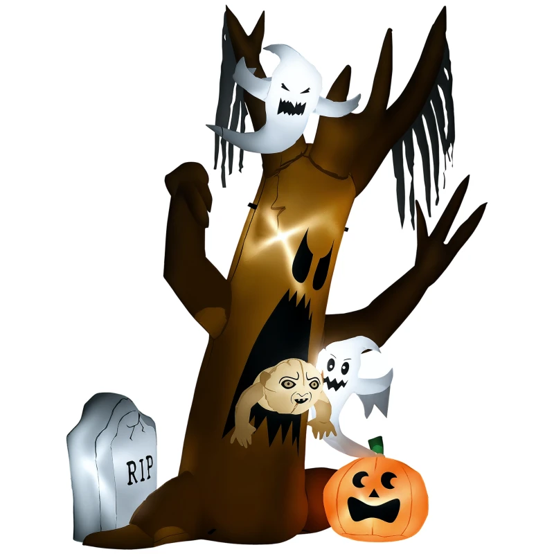 Halloween decoration, 2,40m tall ghost tree, self-inflating, LED lighting, for outdoor areas