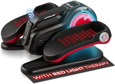 Under-Desk Elliptical Leg Exerciser with Red Light Therapy — 10-Speed Motorized or Manual, Remote & LCD Tracker, Non-Slip Pedals, Quiet Compact Design for Seniors