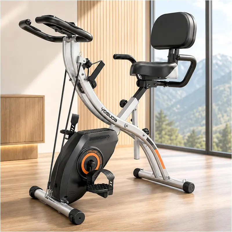 5-in-1 Foldable Exercise Bike — Upgraded Indoor Trainer with 6.6 lb Flywheel, 16-Level Magnetic Resistance, Back Cushion & 380 lb Capacity