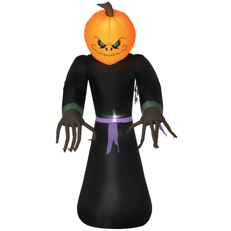 HOMCOM 210 cm Inflatable Pumpkin Ghost, Halloween Horror Decoration with LED Lighting, Halloween Decoration, Waterproof Air Figure, Polyester, for Indoor, Outdoor