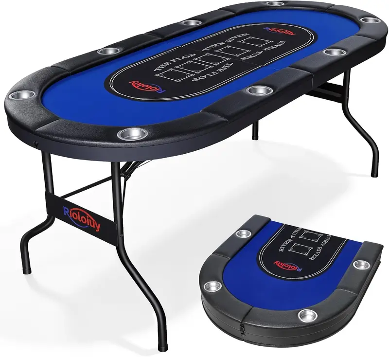 71.4in Foldable Poker Table for 8 Players – Casino-Style Texas Hold'em with Padded Leather Rail & 8 Stainless Steel Cup Holders