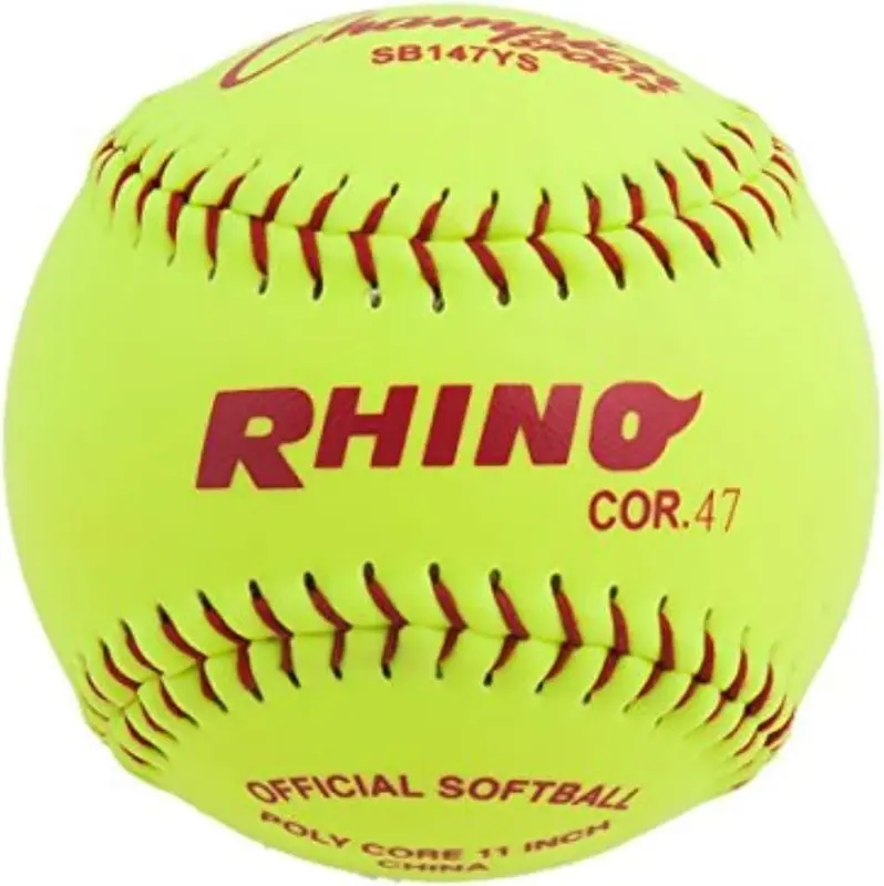 Dozen Optic-Yellow Softballs — 11-Inch NFHS-Approved, Rhino Synthetic Leather, .47 Polycore, Medium Compression