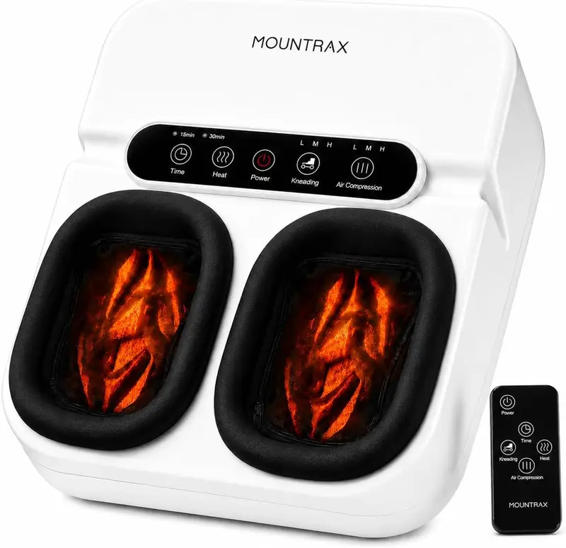 Shiatsu Foot Massager with Heat & Remote — Deep Tissue Relief for Plantar Fasciitis & Neuropathy, Fits Up to Men’s Size 13 (White)