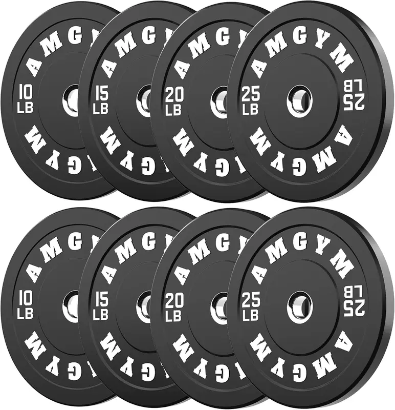 2" Olympic Bumper Plate Set — High-Bounce Virgin Rubber Barbell Plates (2x10/2x15/2x20/2x25 lb), IWF 450mm, Steel Insert, Floor-Protective