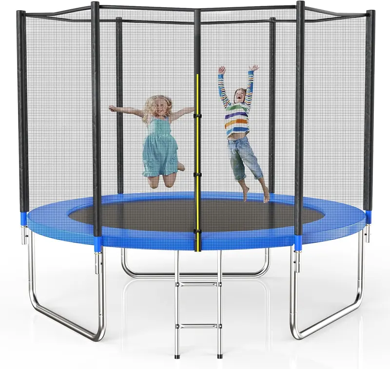 Kids' Outdoor Trampoline with Safety Net, ASTM-Certified, 8-15 ft Options, 400 lb Capacity, Waterproof Jump Mat, Spring Pad & Ladder