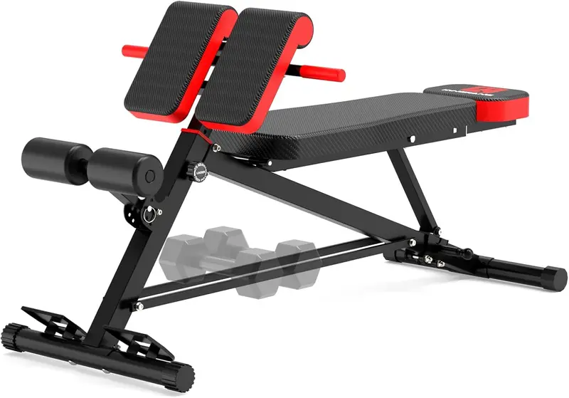 Weight Bench — 1000 LBS Load Roman Chair for Home m | Multi-Function Adjustments (10+7+4+4) for Bench Press, Sit-up & Back, Carbon Steel Frame with 2 Rear Wheels