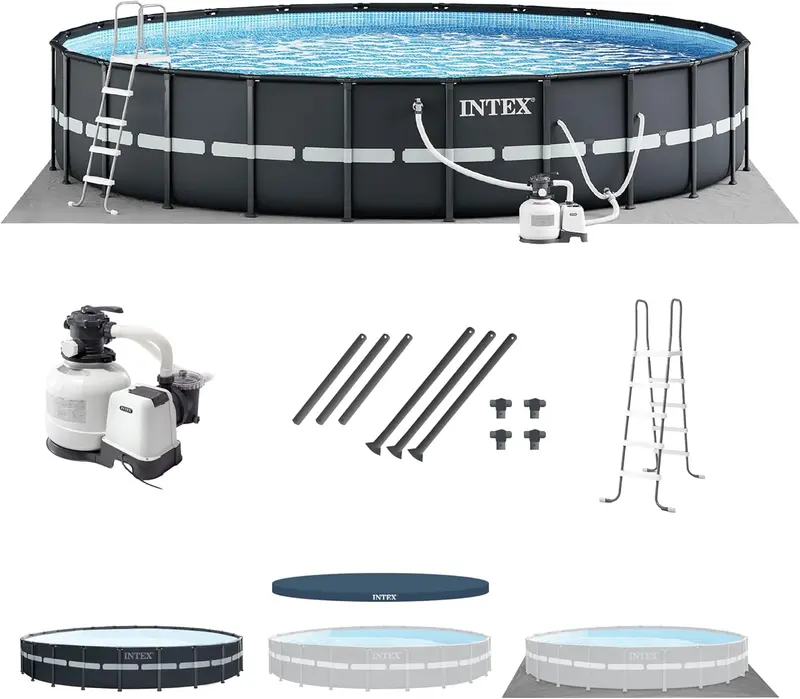 Ultra XTR 24 ft x 52 in Round Above-Ground Pool Set with Steel Frame, 2,800 GPH Sand Filter Pump, Ladder, Cover & Ground Cloth