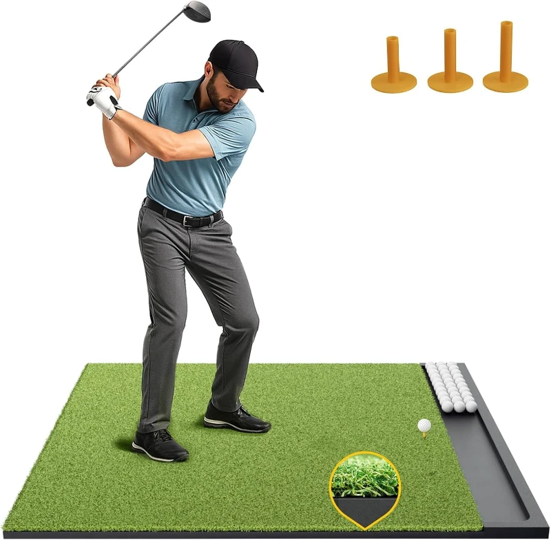 Golf Hitting Mat with Built-In Ball Tray — 5x4 ft, 26mm Premium Turf | Foldable Practice Mat for Indoor, Outdoor & Simulator Swings and Chipping