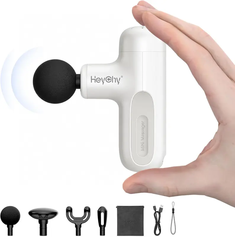 Super Mini Deep-Tissue Massage Gun — Handheld Percussion Massager, 4 Silicone s, 7mm Amplitude, 5 Speeds, Travel Size, FSA/HSA Eligible, White