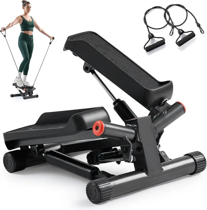 SunnyFit Twist Stair Stepper with Resistance Bands — Low-Impact Side-Twist Cardio, Adjustable Step Height, Dual Hydraulic Resistance, Bluetooth App, Supports up to 350 lb