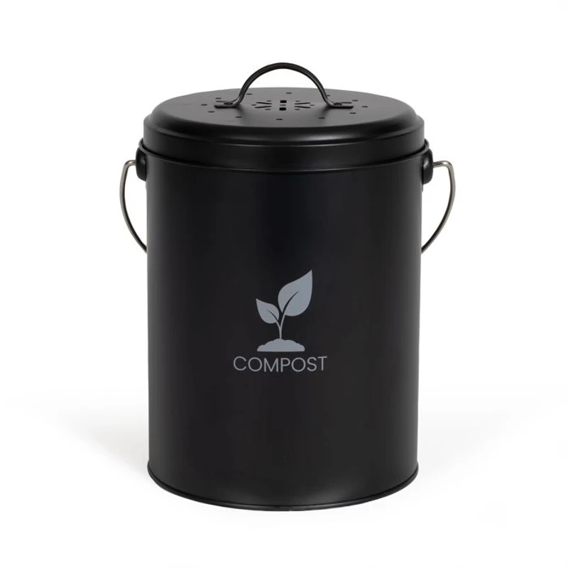 Seau a compost de cuisine - LIVOO - MES154N - 6 L - Ø18 cm - Hauteur 23 cm - Corps et couvercle en métal - Filtre charbon